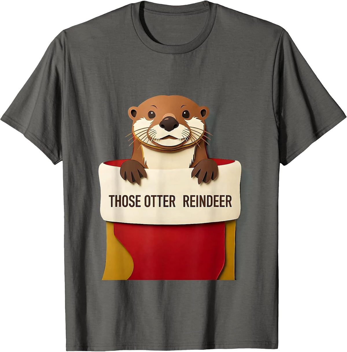 Men's Those Otter Reindeer Funny Otter Lover Christmas Pajama Gift T-Shirt - Asphalt Grey
