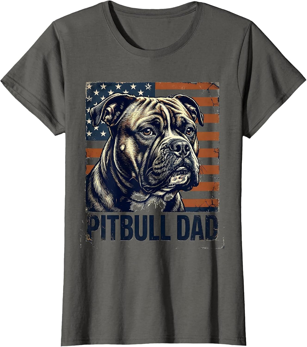 Women's Pitbull Dad Vintage Patriotic Dog Breed Dad Pride 4th T-Shirt - Asphalt Grey