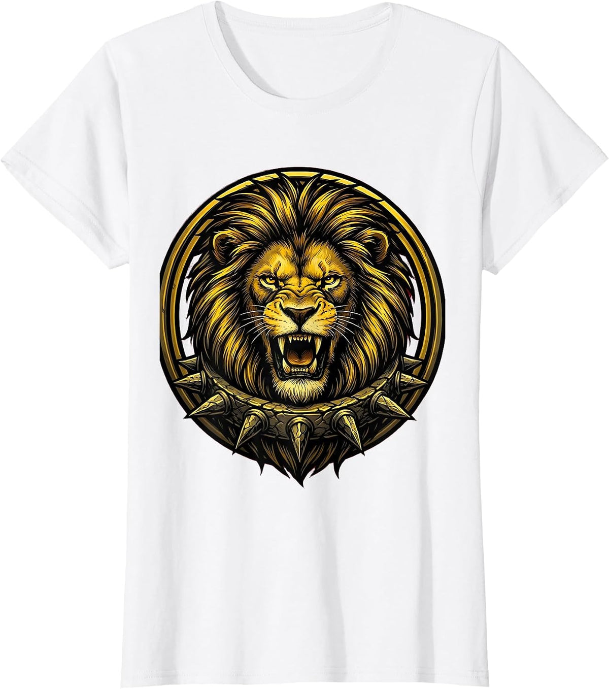 Women's Roaring Lion Spiked Rock Collar Graphic T-Shirt - White