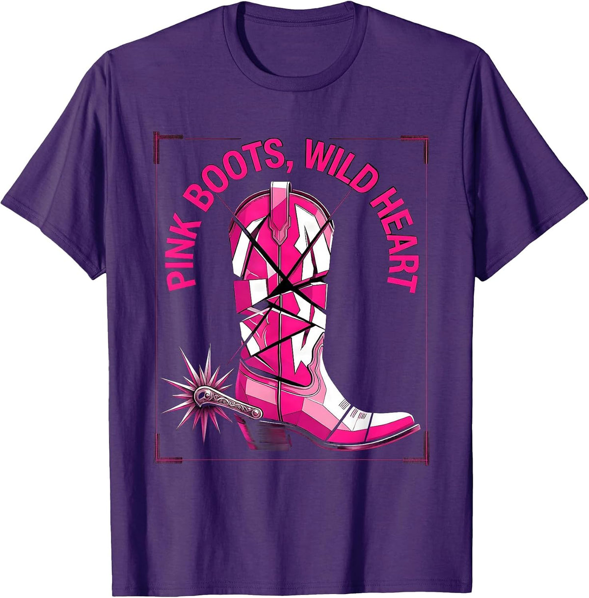 Pink Boots Wild Heart Cowboy Design T-Shirt - Purple