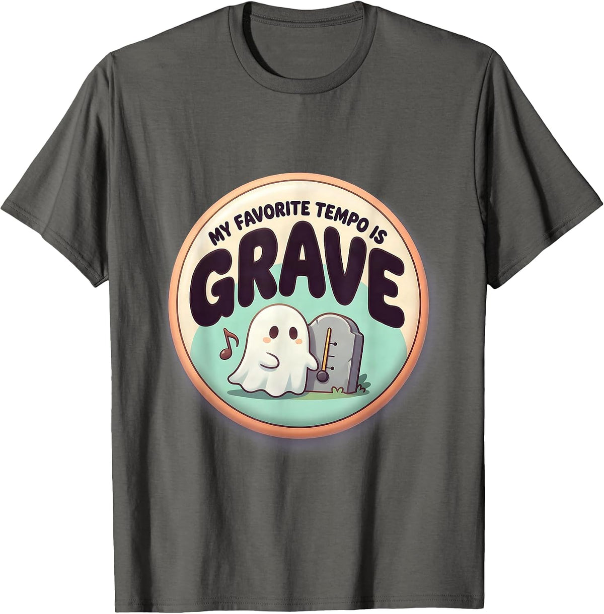 My Favorite Tempo Is Grave Cute Kawaii Ghost Music Teacher T-Shirt - Asphalt Grey