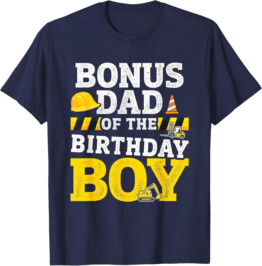Bonus dad of Birthday boy Matching Family Construction Party T-Shirt - Navy Blue
