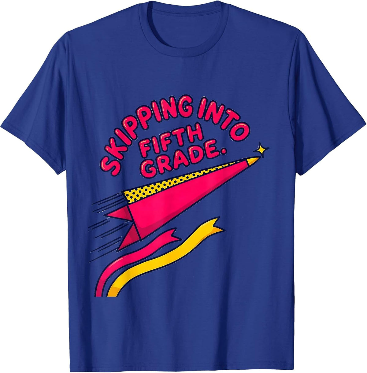 Men's Skipping Into Fifth Grade Playful Pennant Flag Back T-Shirt - Royal Blue