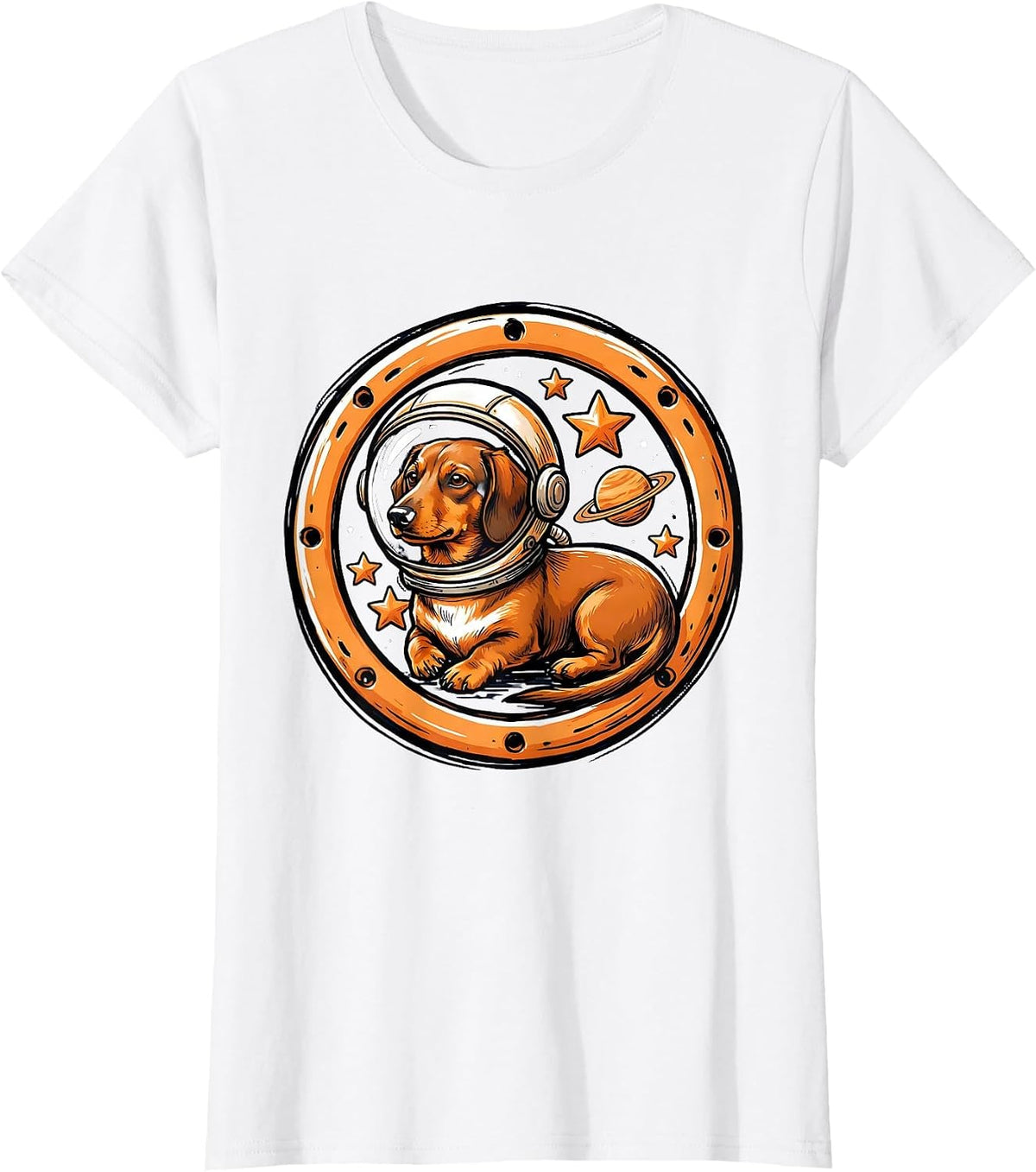 Dachshund Astronaut Space Explorer Graphic T-Shirt - White