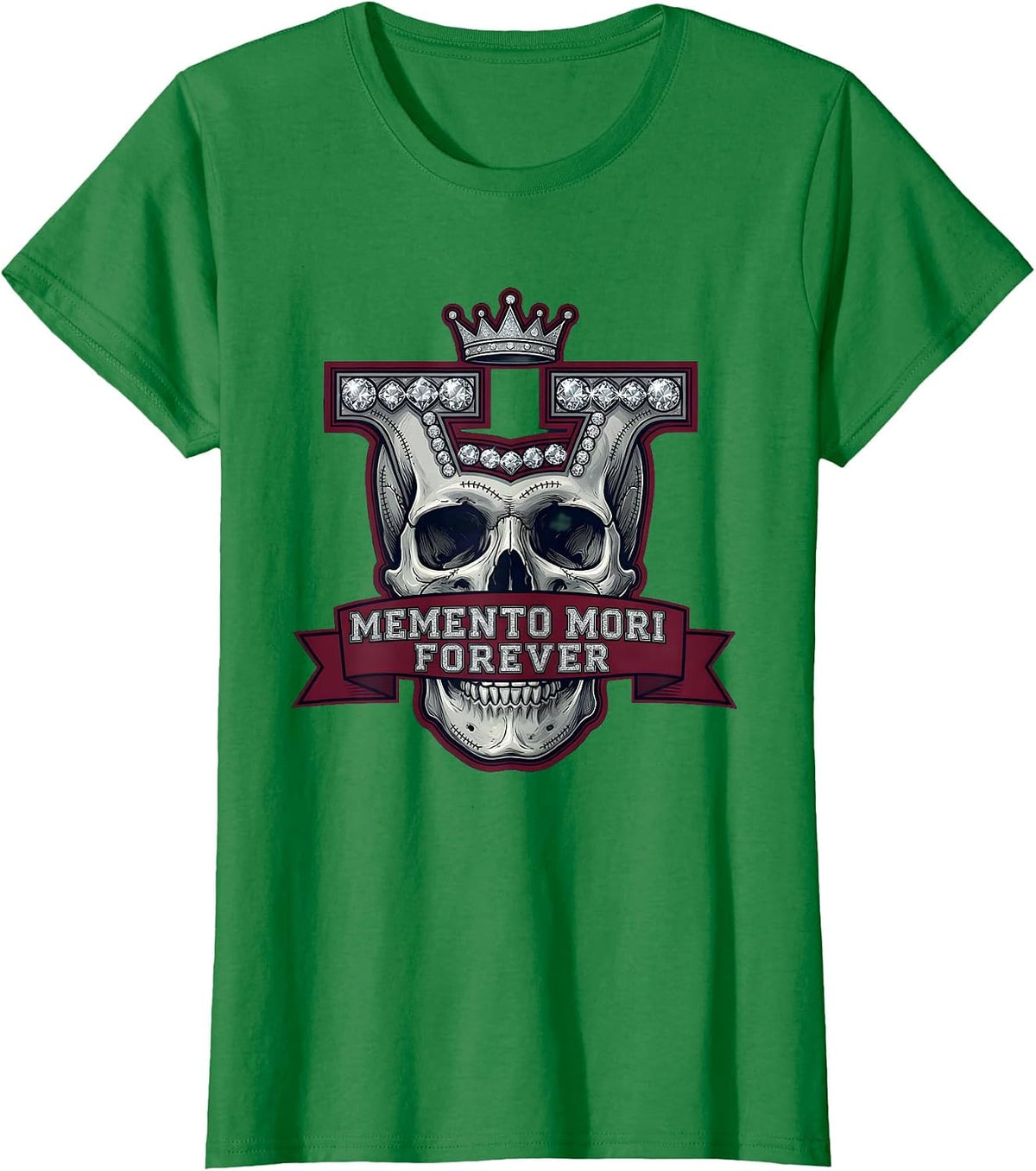 Women's Memento Mori Forever Skull Gothic Design T-Shirt - Kelly Green