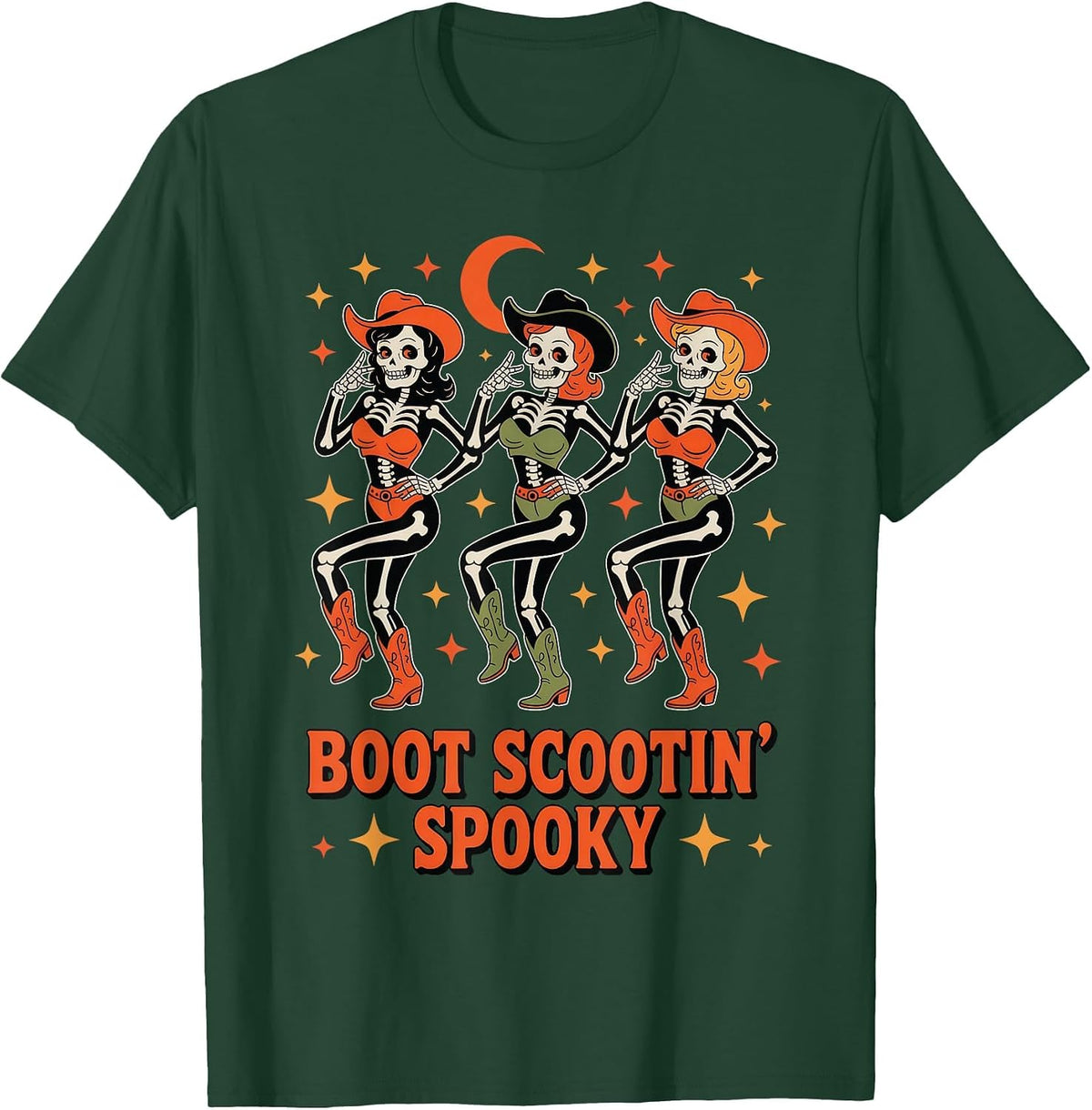 Boot Scootin Cowgirl Spooky Western Line Dance T-Shirt - Dark Green