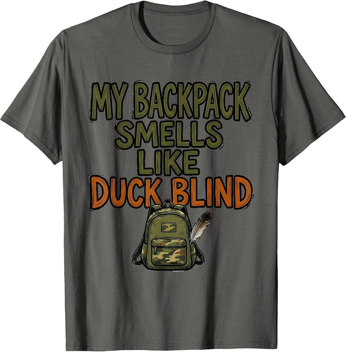 Men's My Backpack Smells Like Duck Blind Funny Hunting Youth T-Shirt - Asphalt Grey