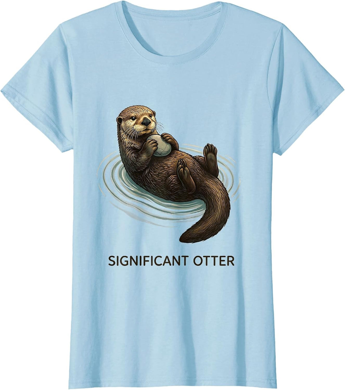 Women's Sea Otter Floating Calm Nature Art T-Shirt - Baby Blue
