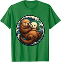 Men's Sea Otter Mom and Pup Embrace Graphic T-Shirt - Kelly Green