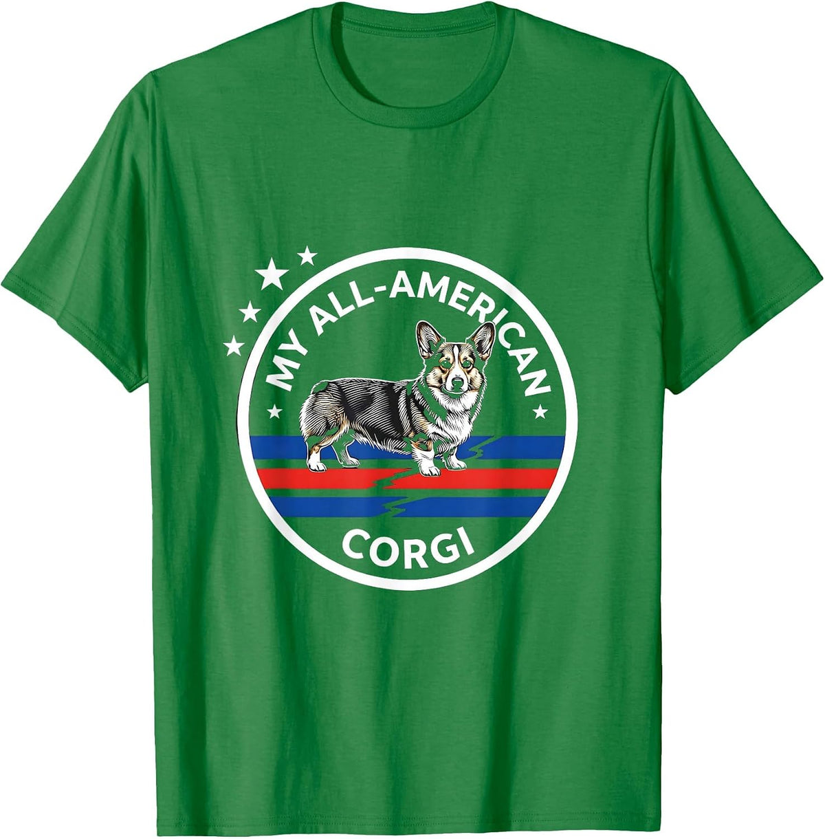 Men's My All-American Corgi Patriotic Dog Breed 4th Of July Corgi T-Shirt - Kelly Green