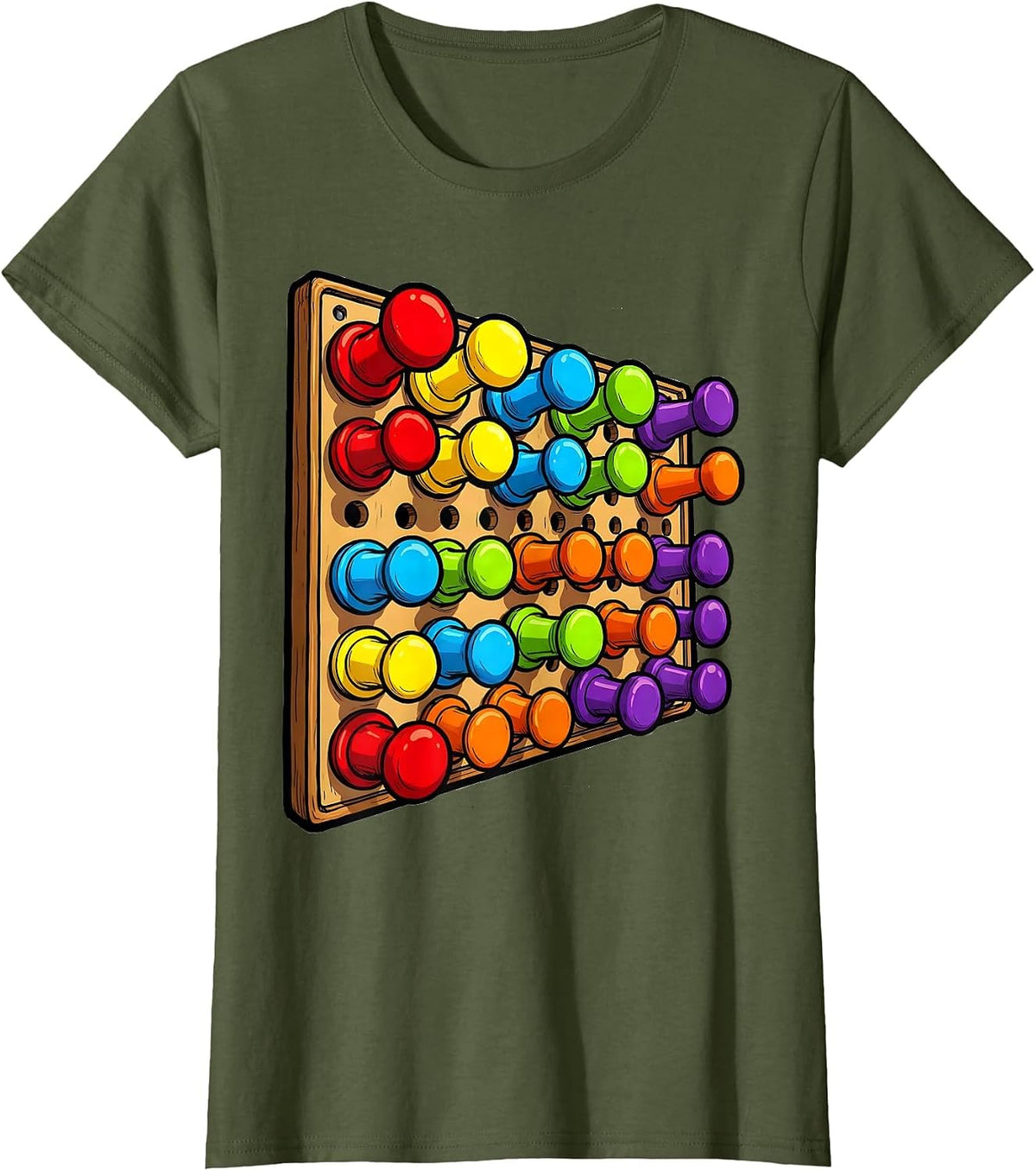 Women's Occupational Therapy Peg Board Colorful Pegs Design T-Shirt - Olive Green