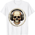 Men's Skull Vintage Headphones Rock Band Graphic T-Shirt - White