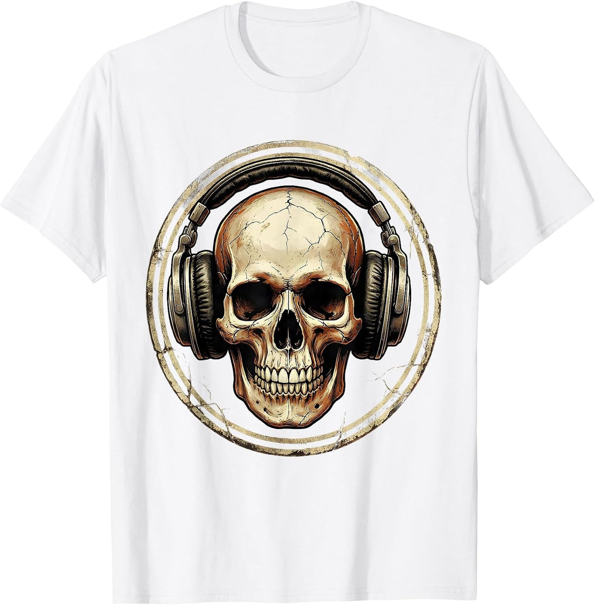 Men's Skull Vintage Headphones Rock Band Graphic T-Shirt - White