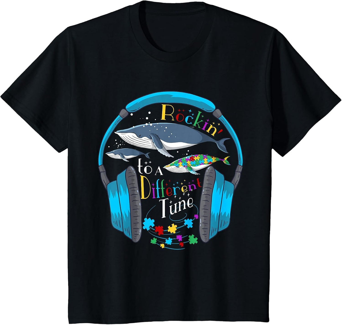 Autism Headset Whales Quote Awareness Month 2022 Autistic T-Shirt - Black