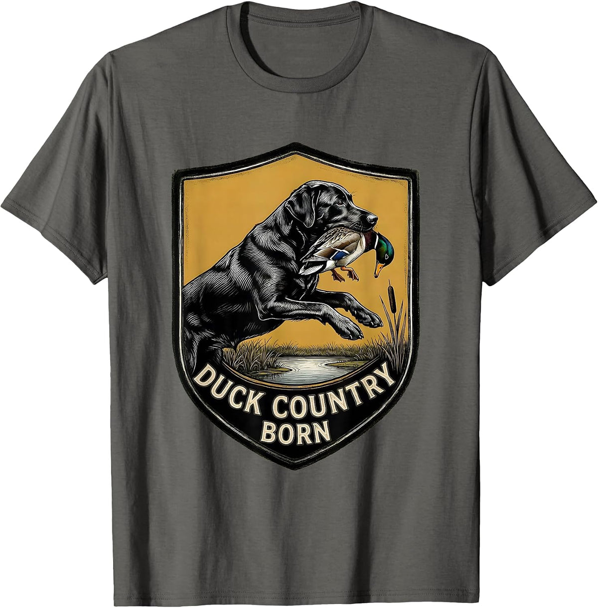 Men's Duck Country Born Scratchboard Labrador Waterfowl Hunting T-Shirt - Asphalt Grey