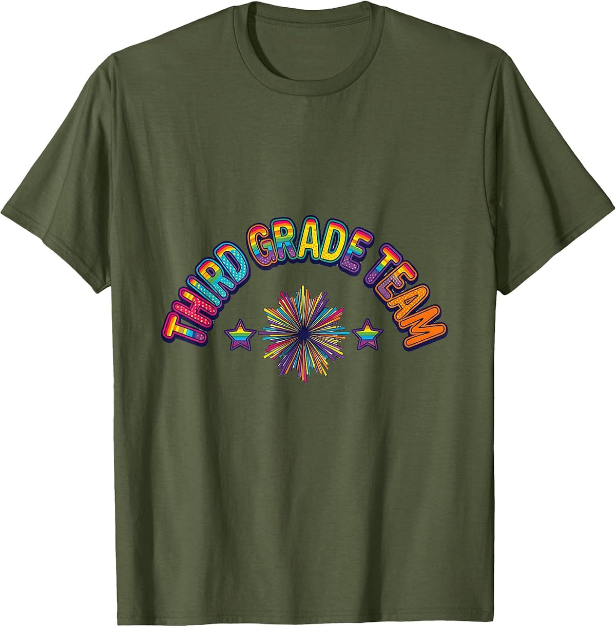 Men's Third Grade Team Colorful Back To School Teacher Student T-Shirt - Olive Green