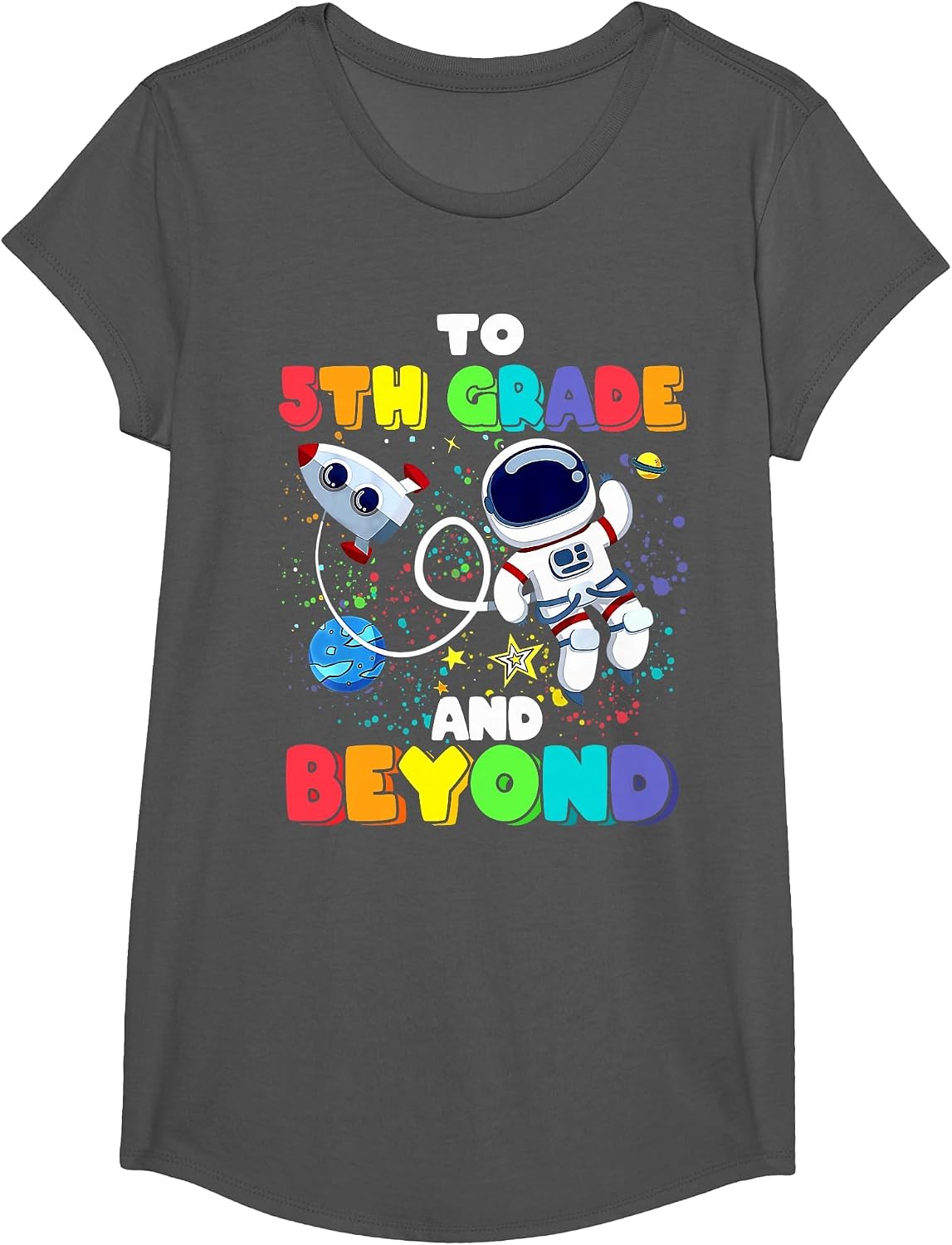 to 5th Grade and Beyond Fifth Grade Astronaut Back to School T-Shirt - Girls Asphalt Grey