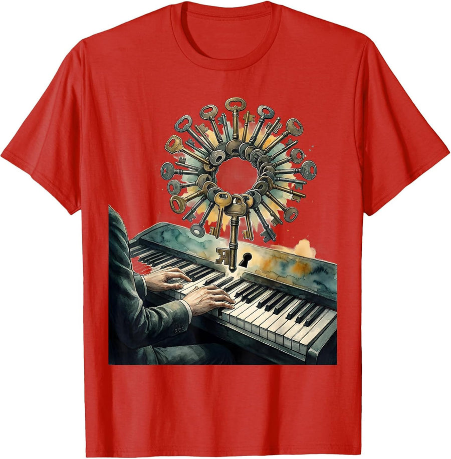 Men's Pianist Keyboard Humor Gift Music Lover T-Shirt - Red
