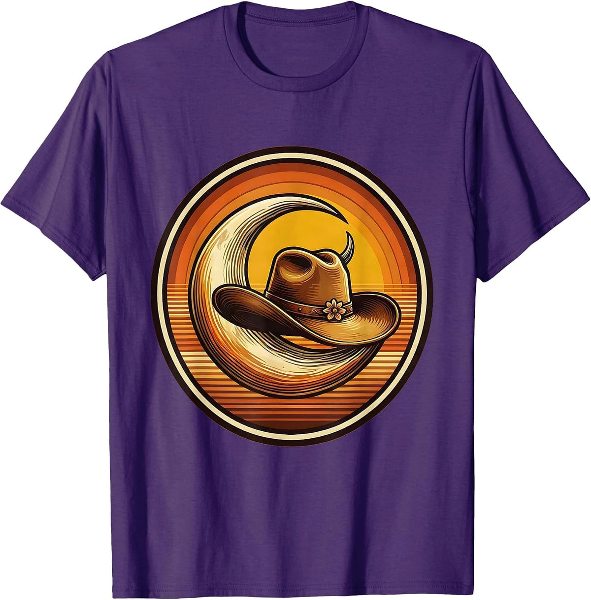 Crescent Moon Cowgirl Hat Western Graphic Tee T-Shirt - Purple
