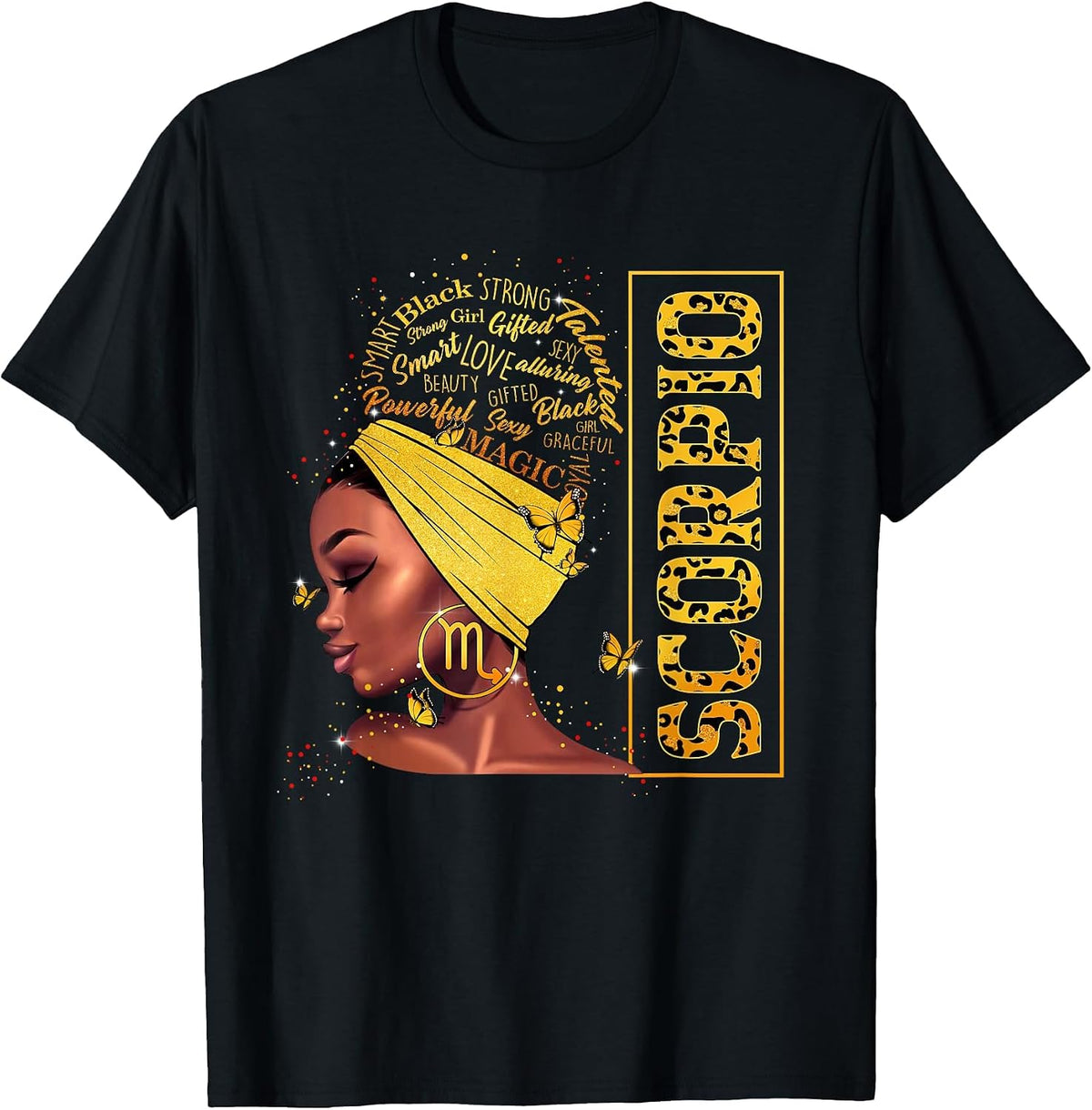 Scorpio Girl Birthday Leopard Melanin Afro Black Queen T-Shirt - Black