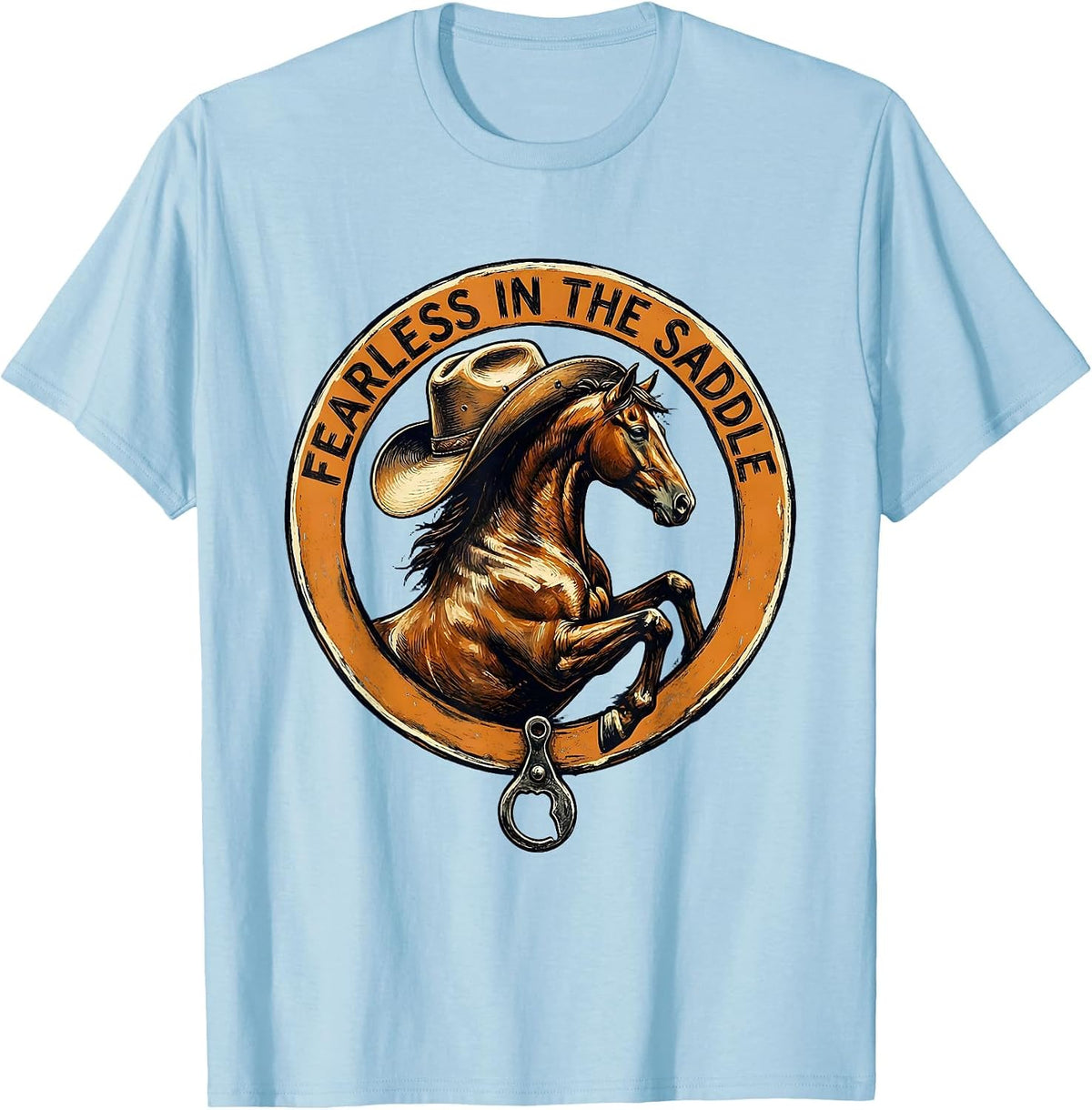 Men's Fearless in the Saddle Cowgirl Design T-Shirt - Baby Blue