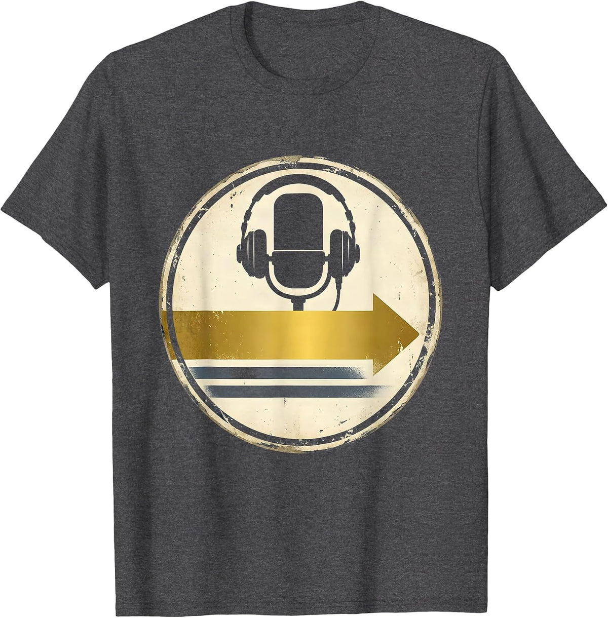 Thin Gold Line Boom Mic 911 Dispatcher Vintage Tribute T-Shirt - Dark Heather Grey