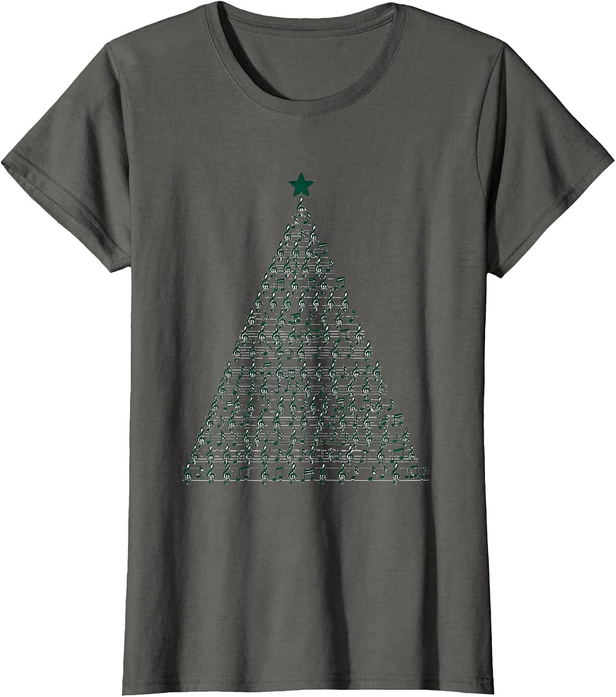 Women's Treble Clef Tree Monochromatic Music Teacher Christmas T-Shirt - Asphalt Grey