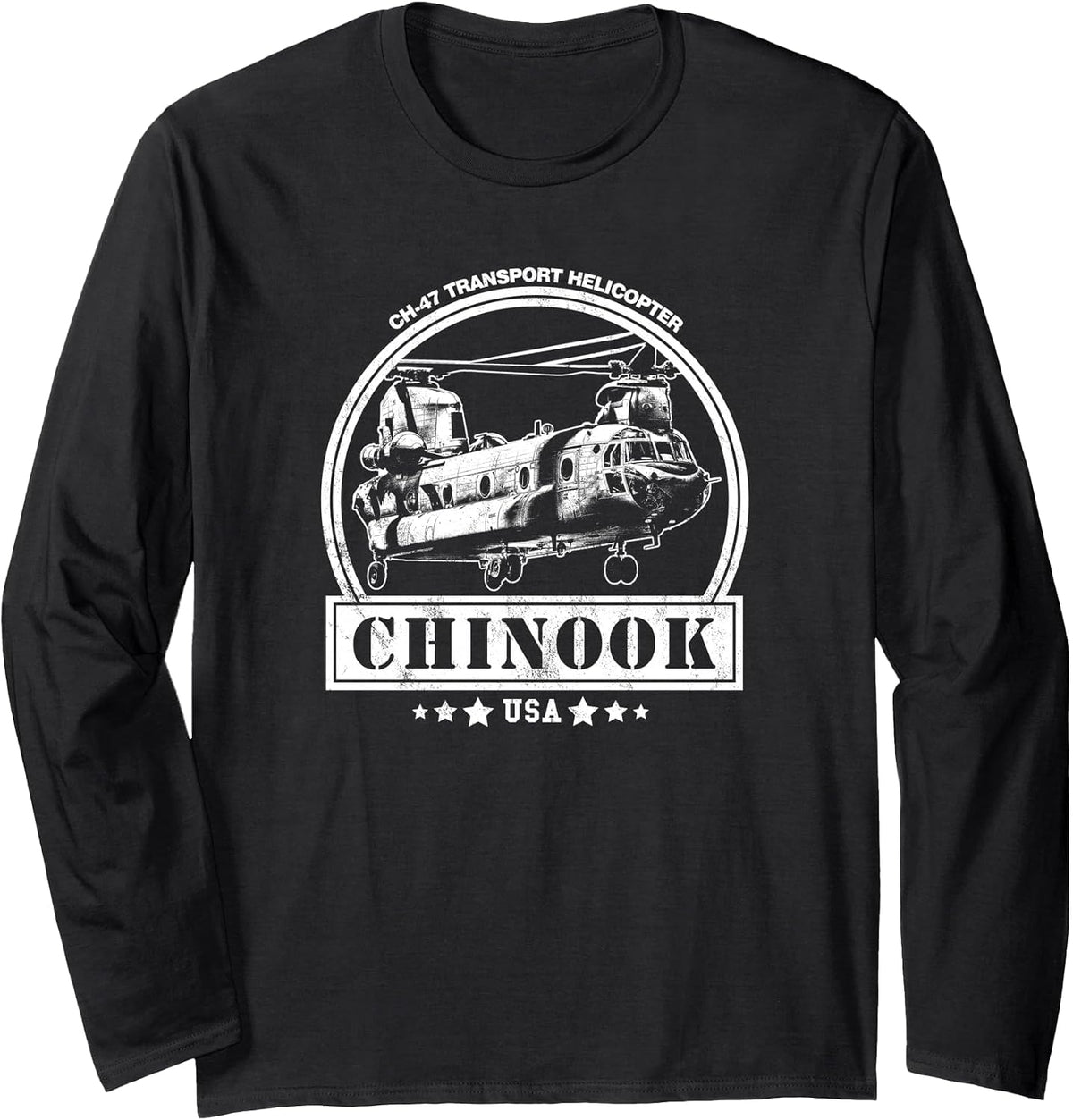 CH-47 Chinook Helicopter Long Sleeve T-Shirt - Adult Unisex Black