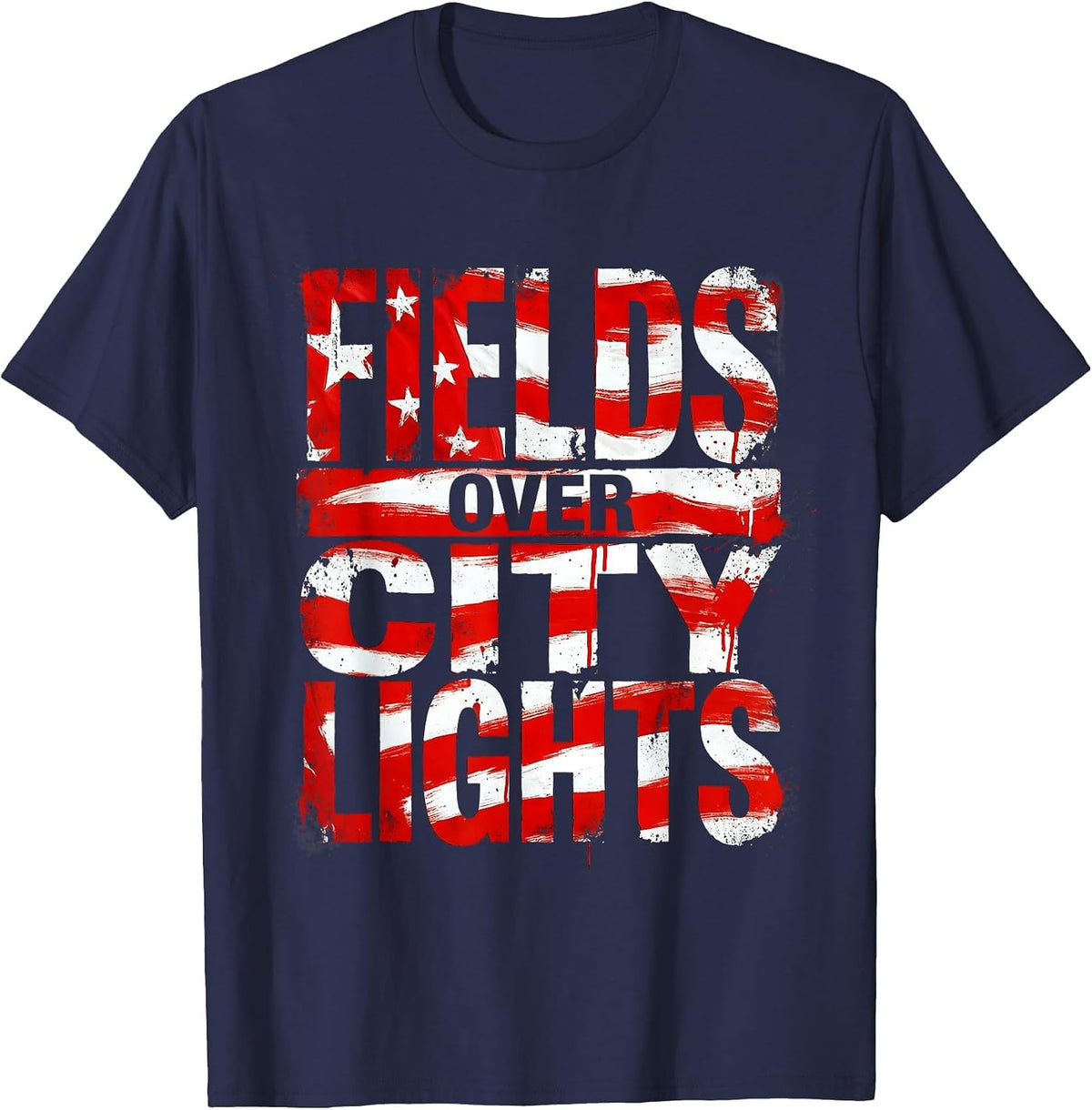 Fields Over City Lights Country Girl Design T-Shirt - Navy Blue