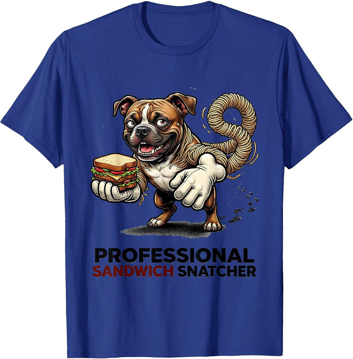 Men's Professional Sandwich Snatcher Retro Cartoon Pitbull Mom Dog T-Shirt - Royal Blue