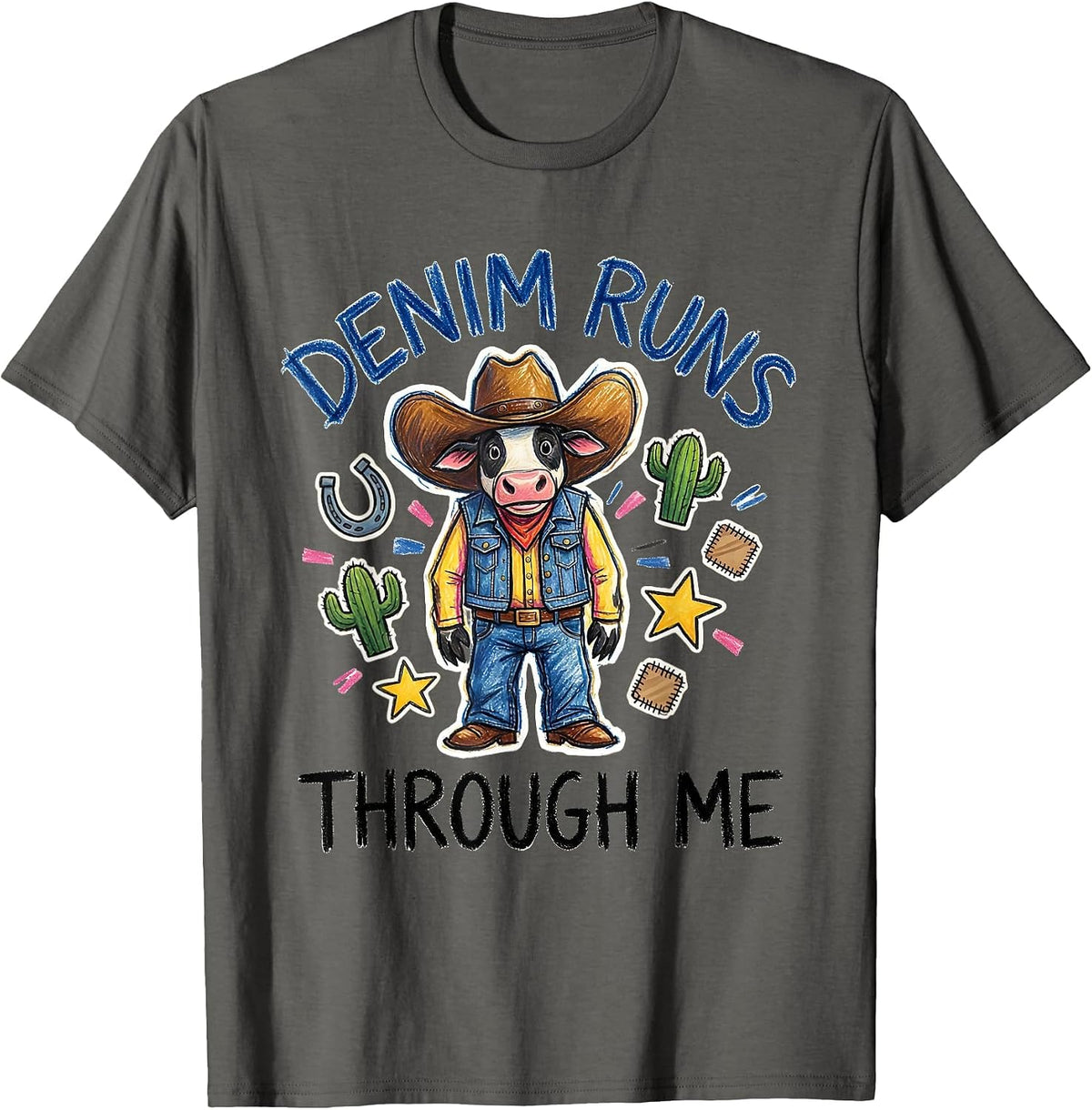 Denim Runs Through Me Cowgirl Design T-Shirt - Asphalt Grey