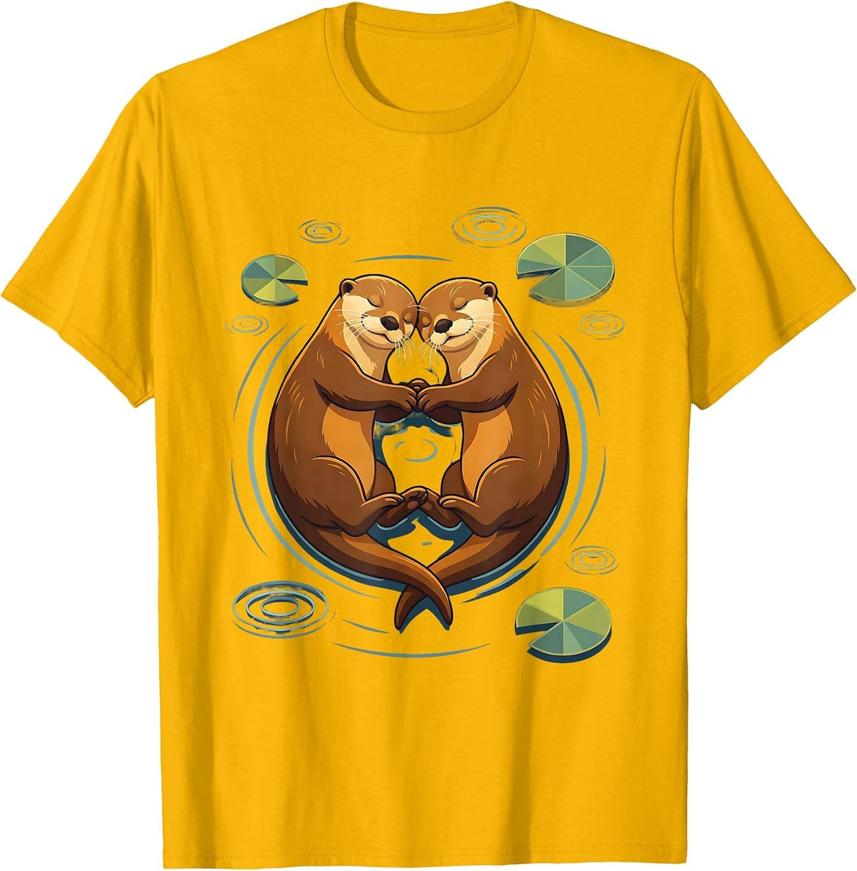 Men's Otters Holding Hands Sleeping Cute Wildlife Art T-Shirt - Golden Yellow