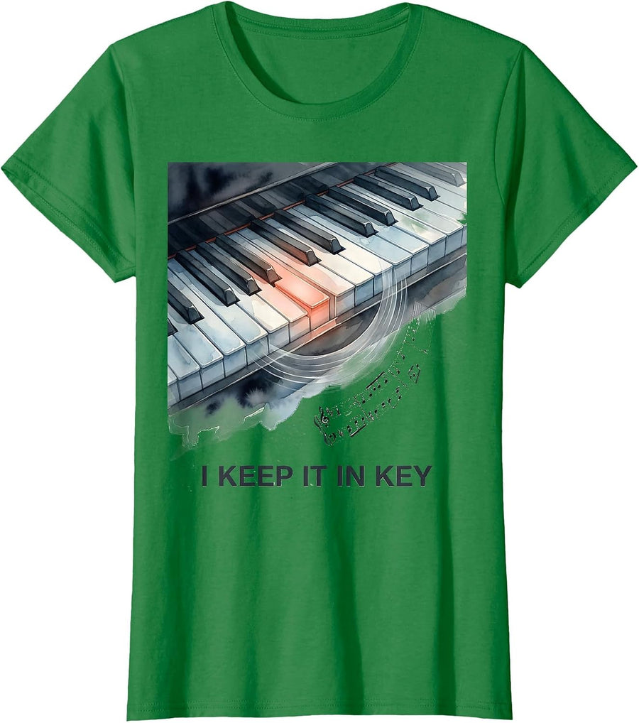 Women's I Keep It In Key Funny Pianist Keyboard Player Gift Idea T-Shirt - Kelly Green