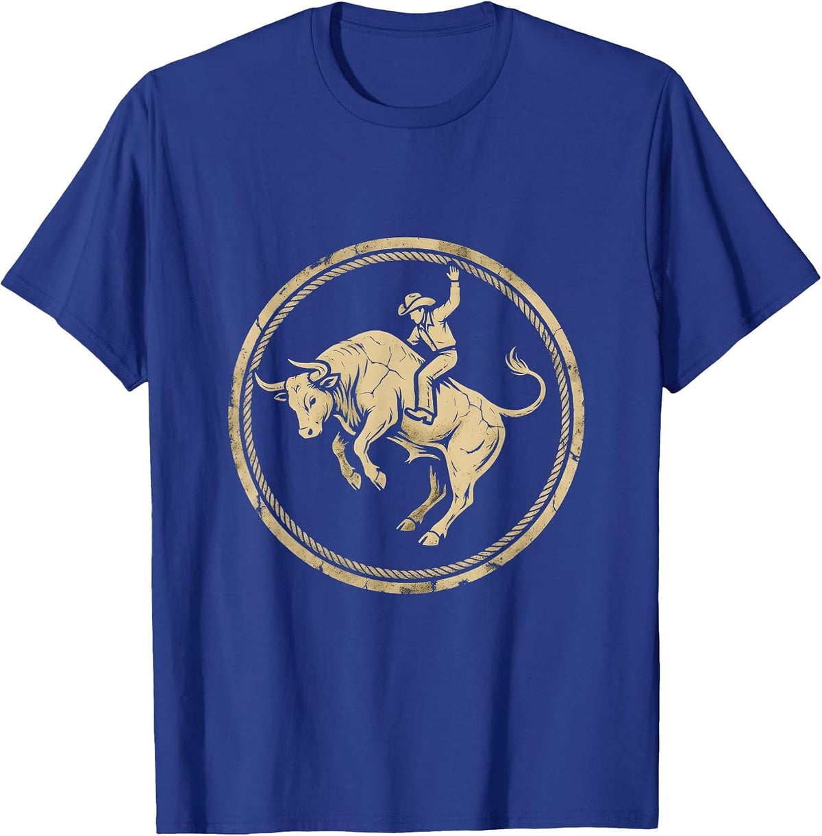 Texas Rodeo Bull Riding Cowboy Graphic Tee for Men T-Shirt - Royal Blue