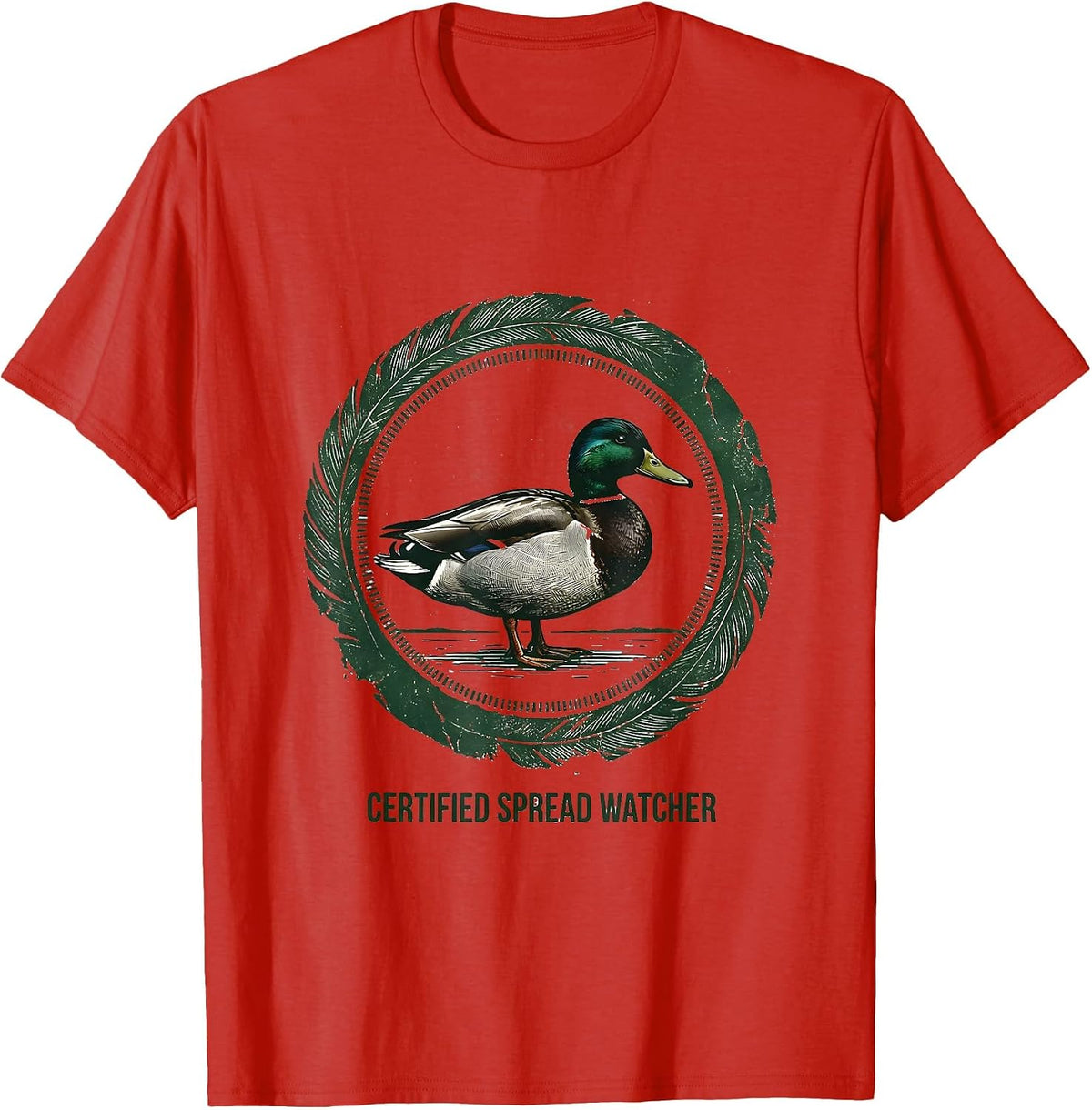 Men's Certified Spread Watcher Rubber Stamp Mallard Duck Hunting T-Shirt - Red