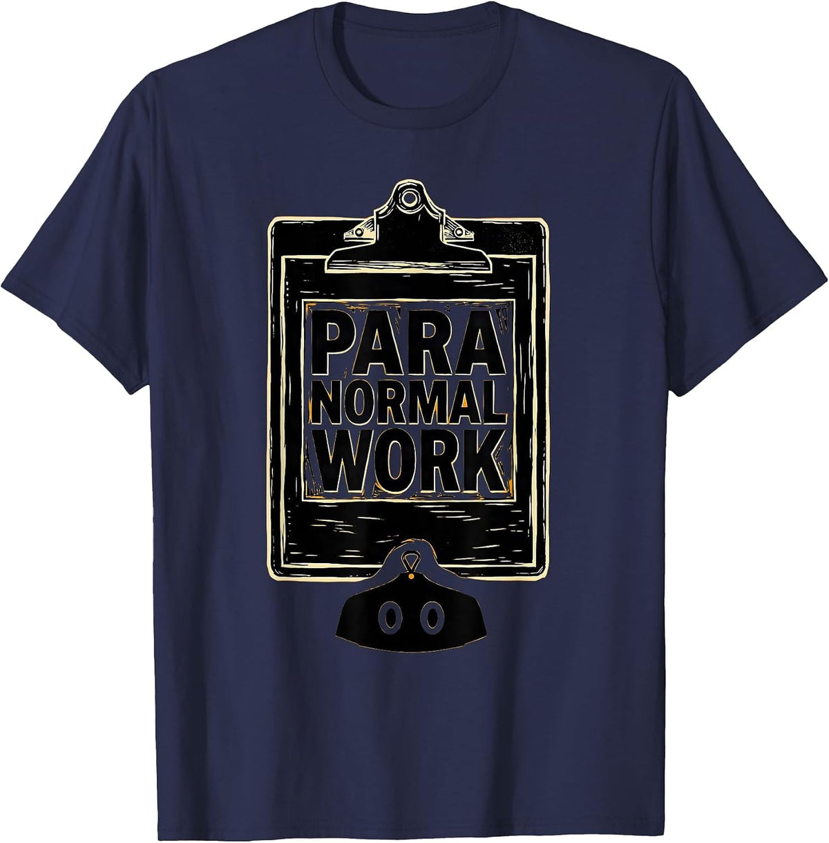 Para Normal Work Linocut Ghost Teacher Aide Halloween Para T-Shirt - Navy Blue