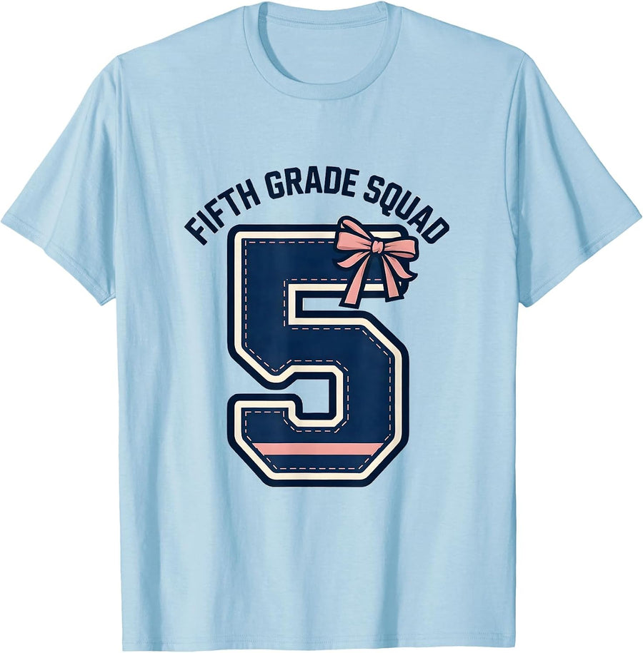 Fifth Grade Squad Coquette Bow Back To School Girly Preppy T-Shirt, Men, Baby Blue, X-Large - As Pictured
