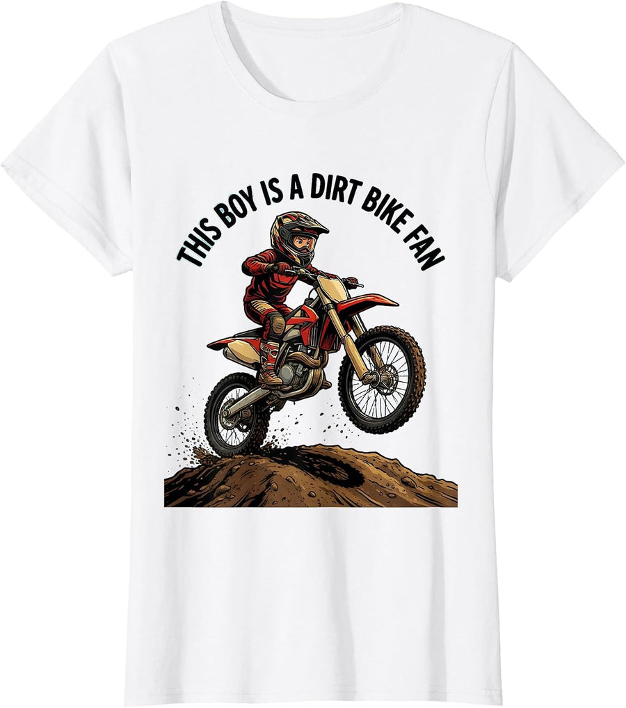 Women's This Boy Is A Dirt Bike Fan Cartoon Kids Dirt Bike Boy T-Shirt - White