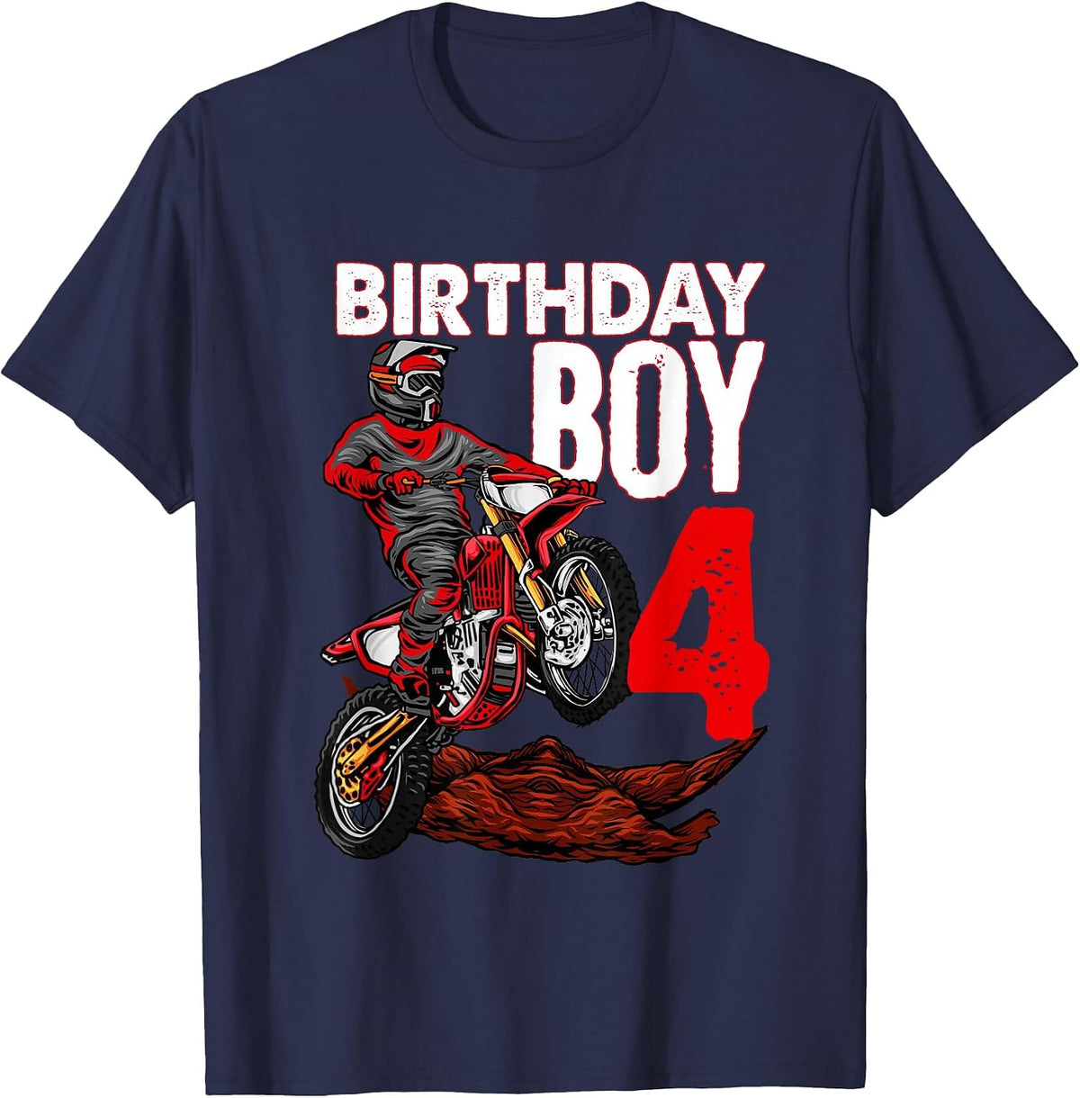 Motocross Birthday Shirt Motorcycle Themed 4th Birthday T-Shirt - Navy Blue