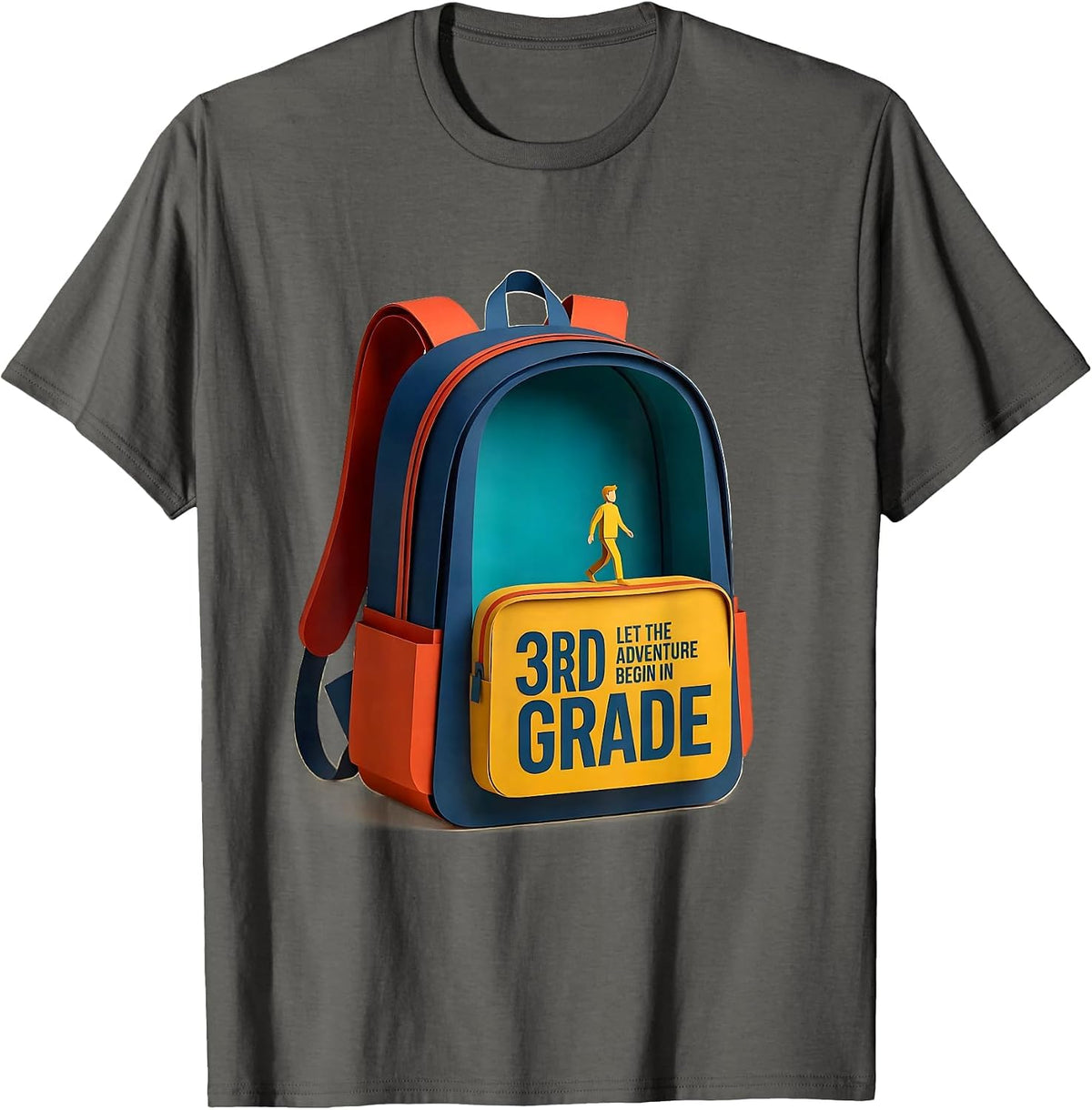 Let The Adventure Begin In 3rd Grade Funny 3rd Grade Teacher T-Shirt - Asphalt Grey