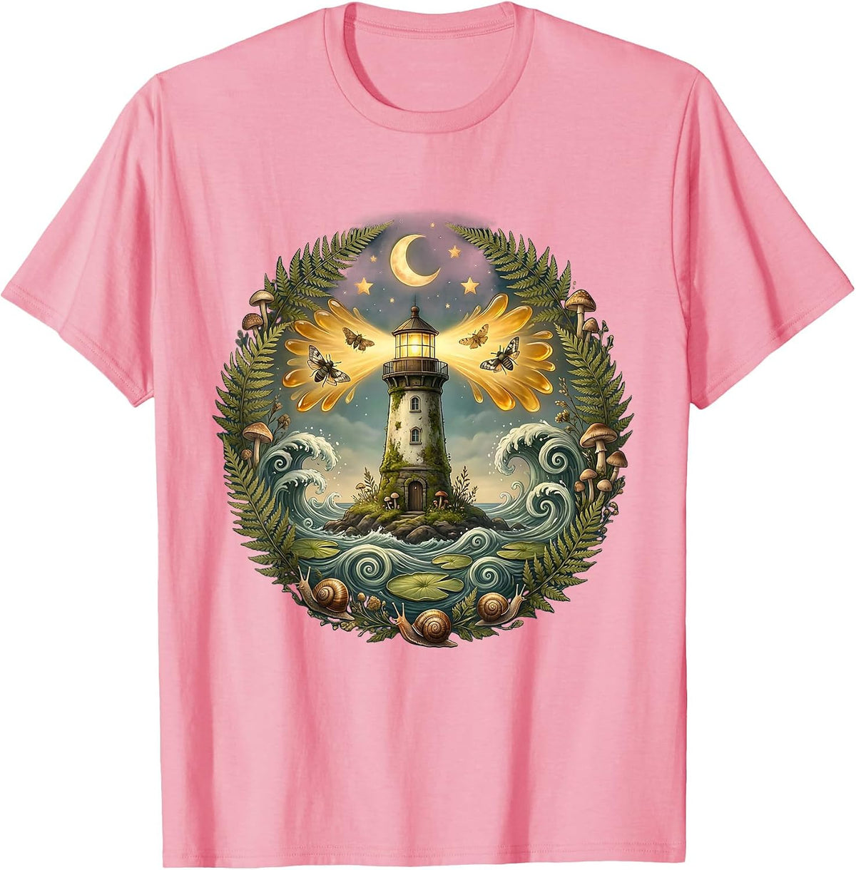 Men's Autism Awareness Lighthouse Stormy Waves Graphic T-Shirt - Pink