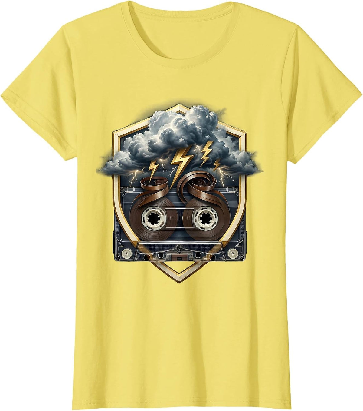 Cassette Storm Rock Music Unraveling Tape Design T-Shirt - Lemon Yellow