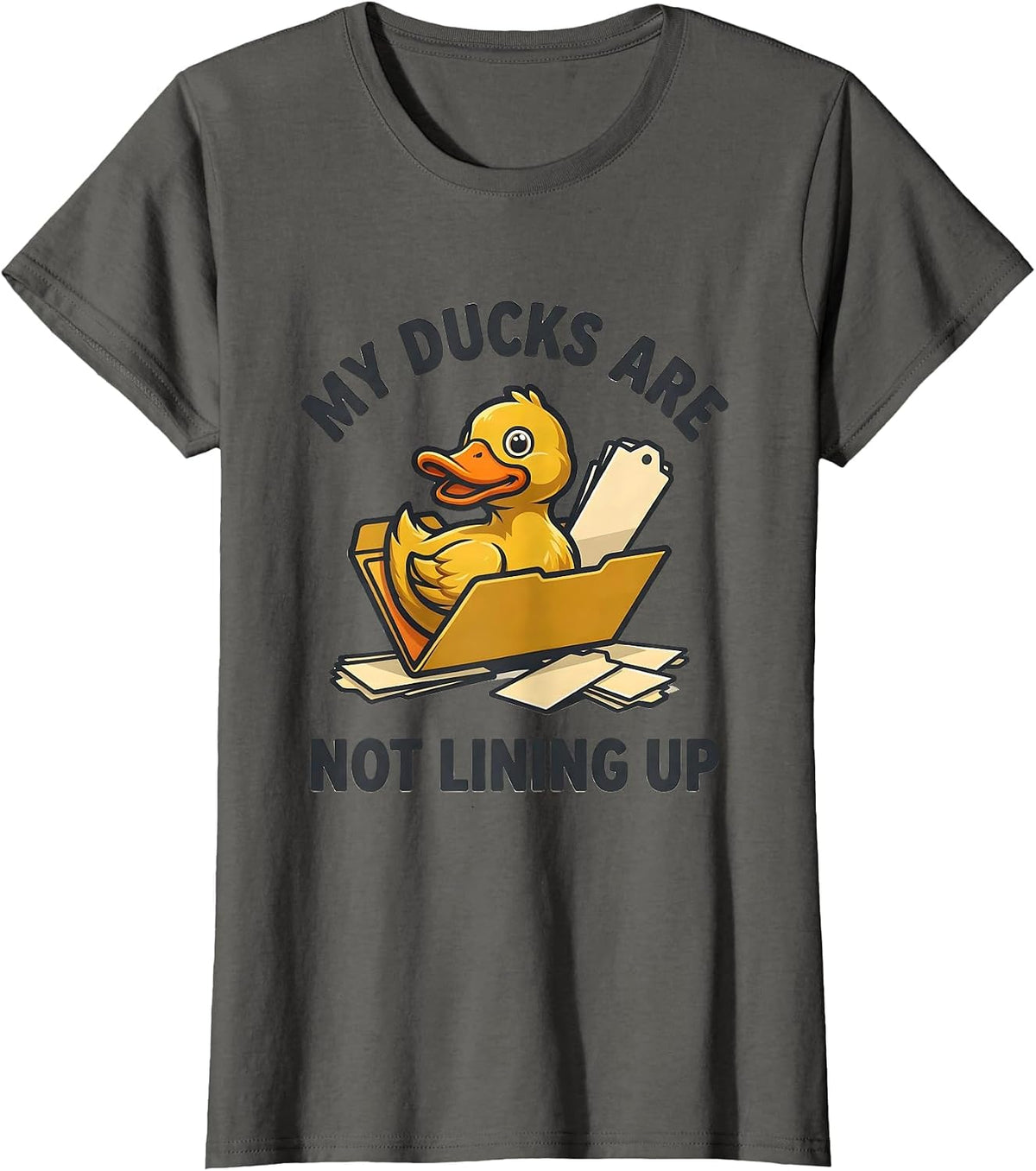 Women's My Ducks Are Not Lining Up Funny Duck Mascot Novelty Gift T-Shirt - Asphalt Grey