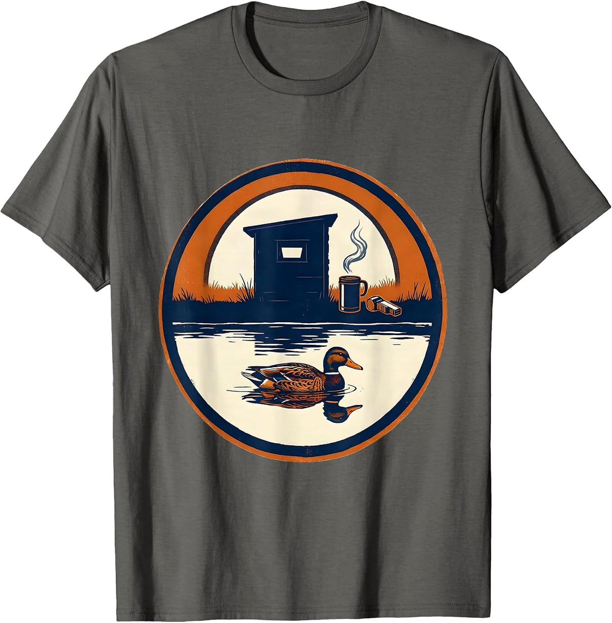Men's Duck Hunting Blind Mallard Decoy Screenprint Poster T-Shirt - Asphalt Grey