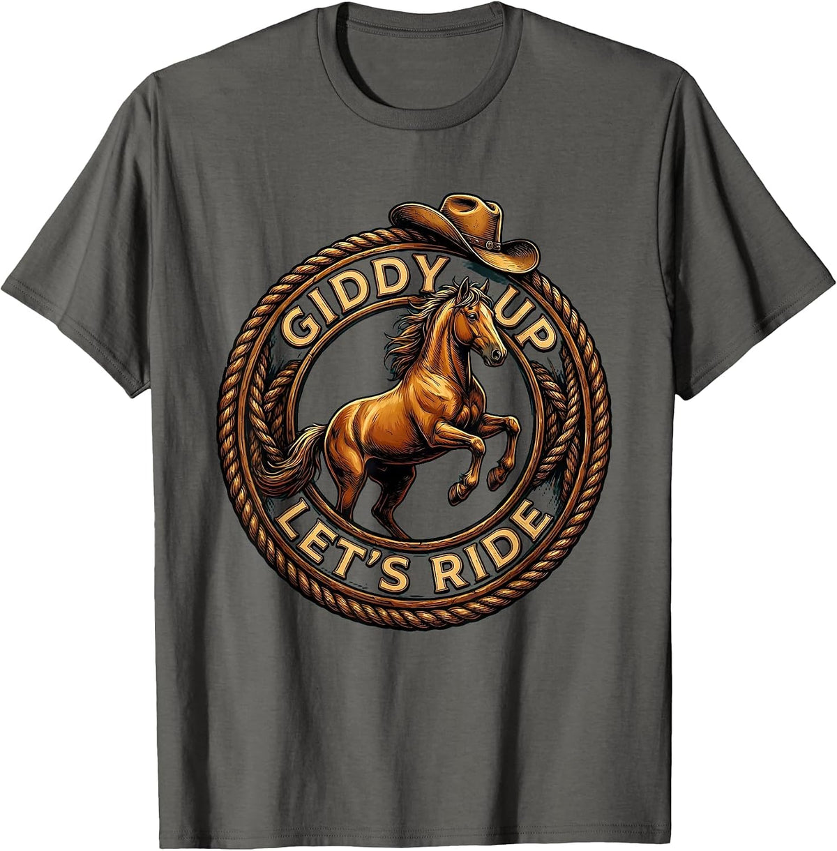Men's Giddy Up Let's Ride Cowboy Western Design T-Shirt - Asphalt Grey