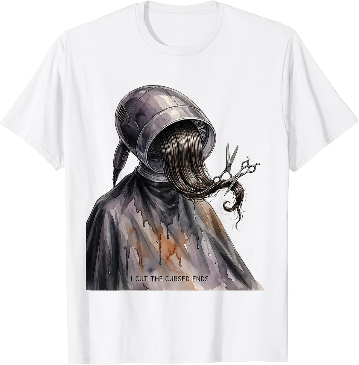 I Cut the Cursed Ends Watercolor Halloween Hairstylist T-Shirt - White