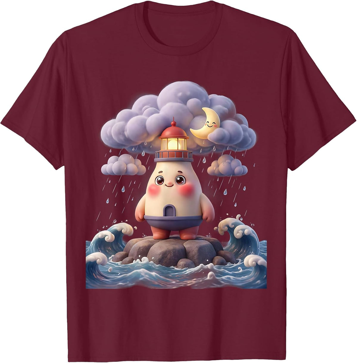 Men's Autism Awareness Lighthouse Stormy Sea Design T-Shirt - Burgundy