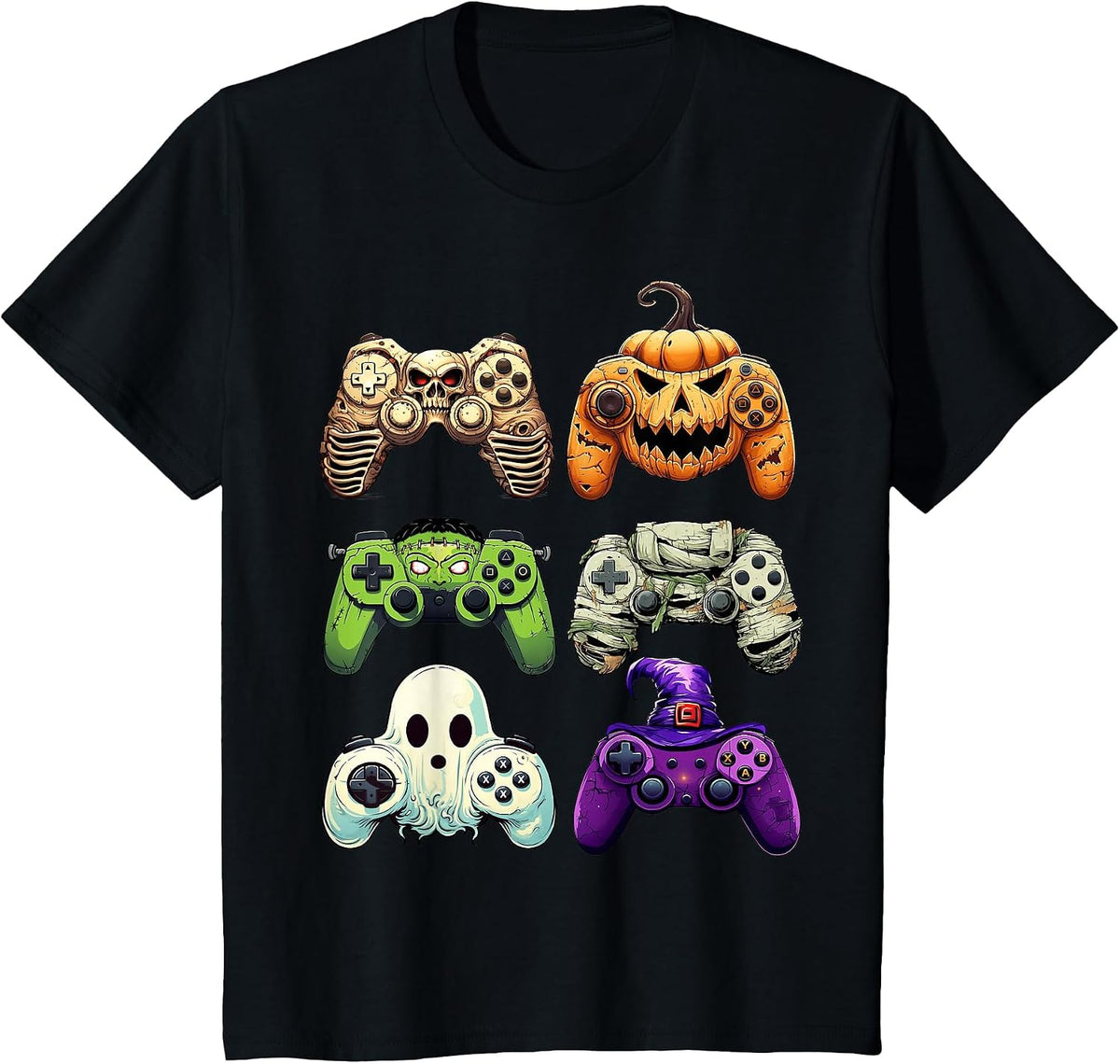 Halloween Skeleton Zombie Gaming Controller Mum Boys Children T-Shirt - Black