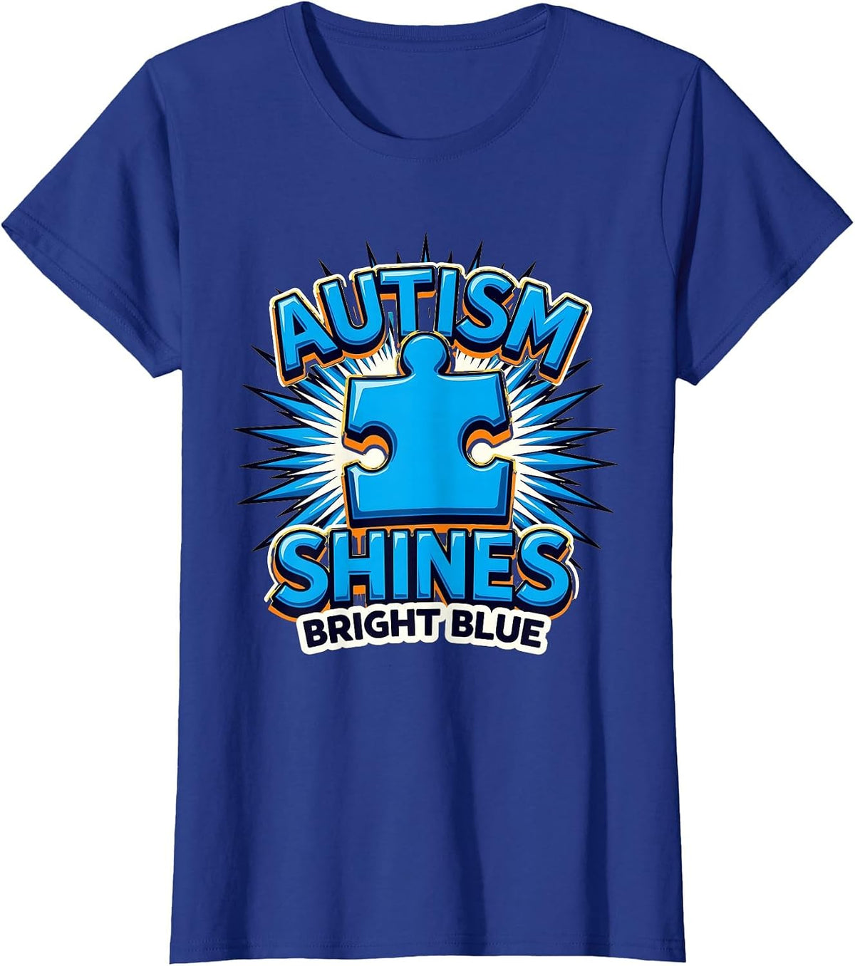 Autism Shines Bright Blue Awareness Design T-Shirt - Royal Blue
