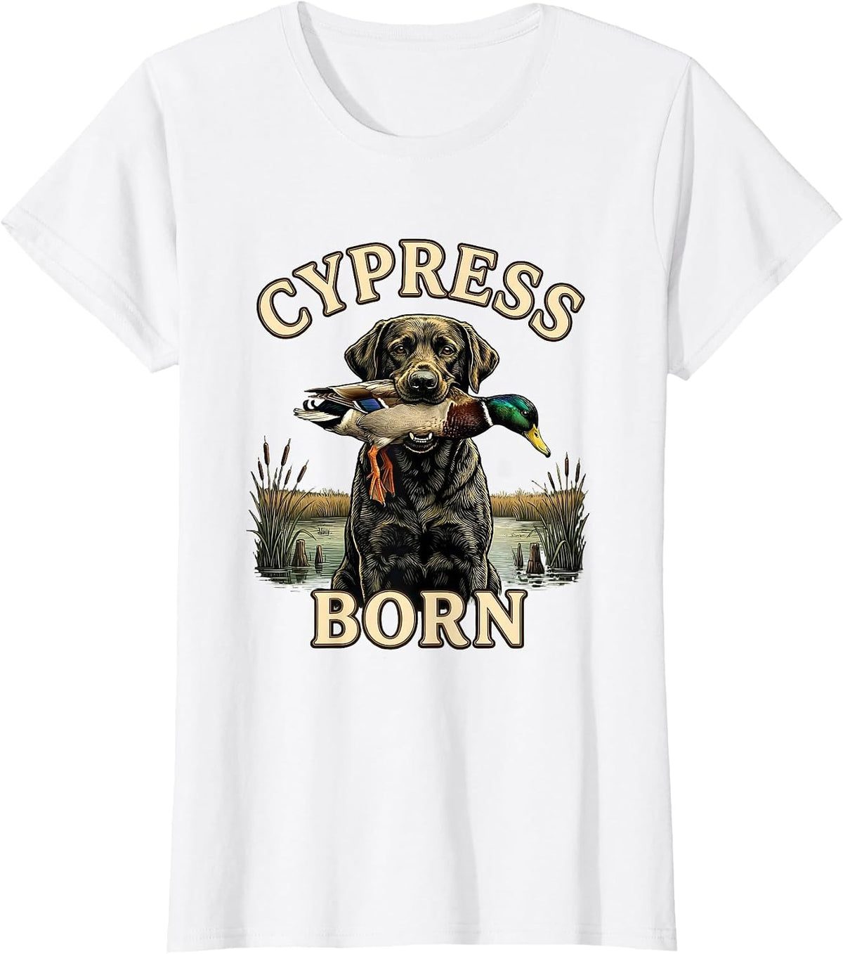 Cypress Born Rustic Hunting Dog Labrador Waterfowl Youth T-Shirt - White